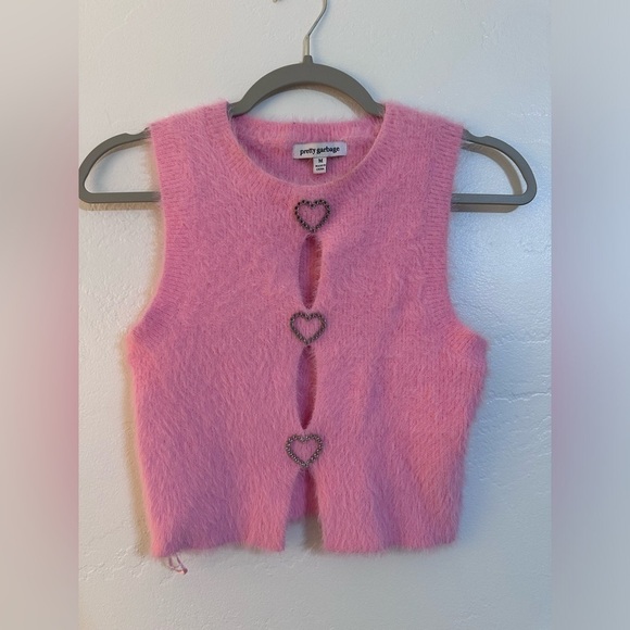 Hot Garbage Pink Heart Rinestone Crop Top - Picture 2 of 6